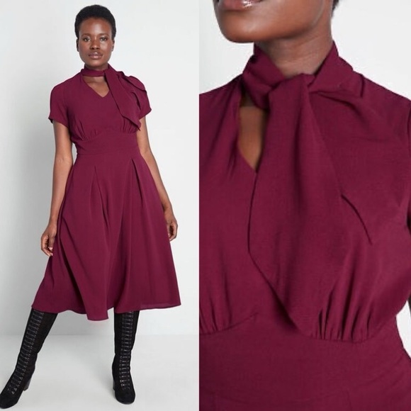 Collectif Dresses & Skirts - NWT ModCloth x Collectif London Wine Retro Suzette Swing Midi Dress medium UK 10